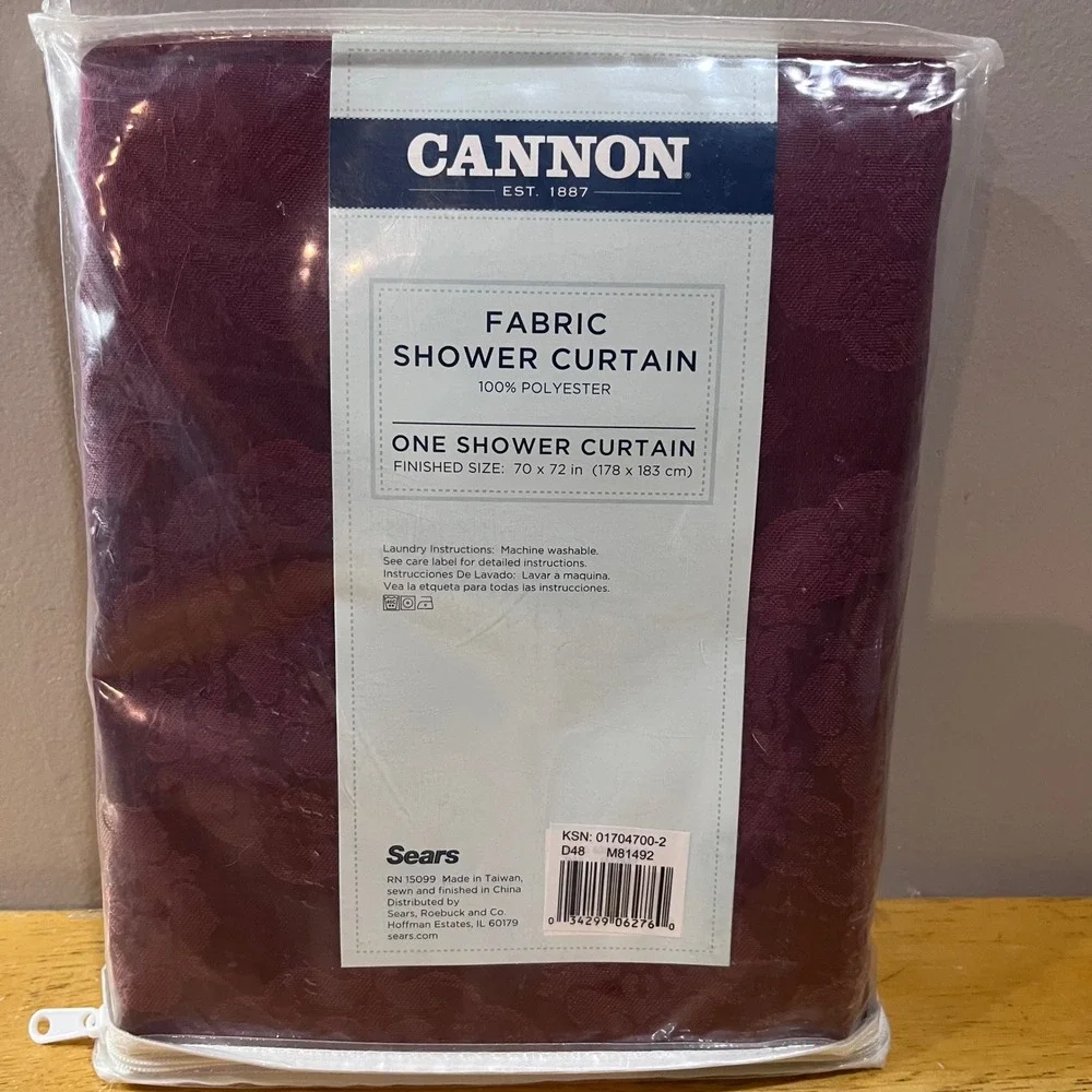 Vtg‎ Cannon Colette Fabric Shower Curtain Burgundy Damask Floral 70x72 New Sears